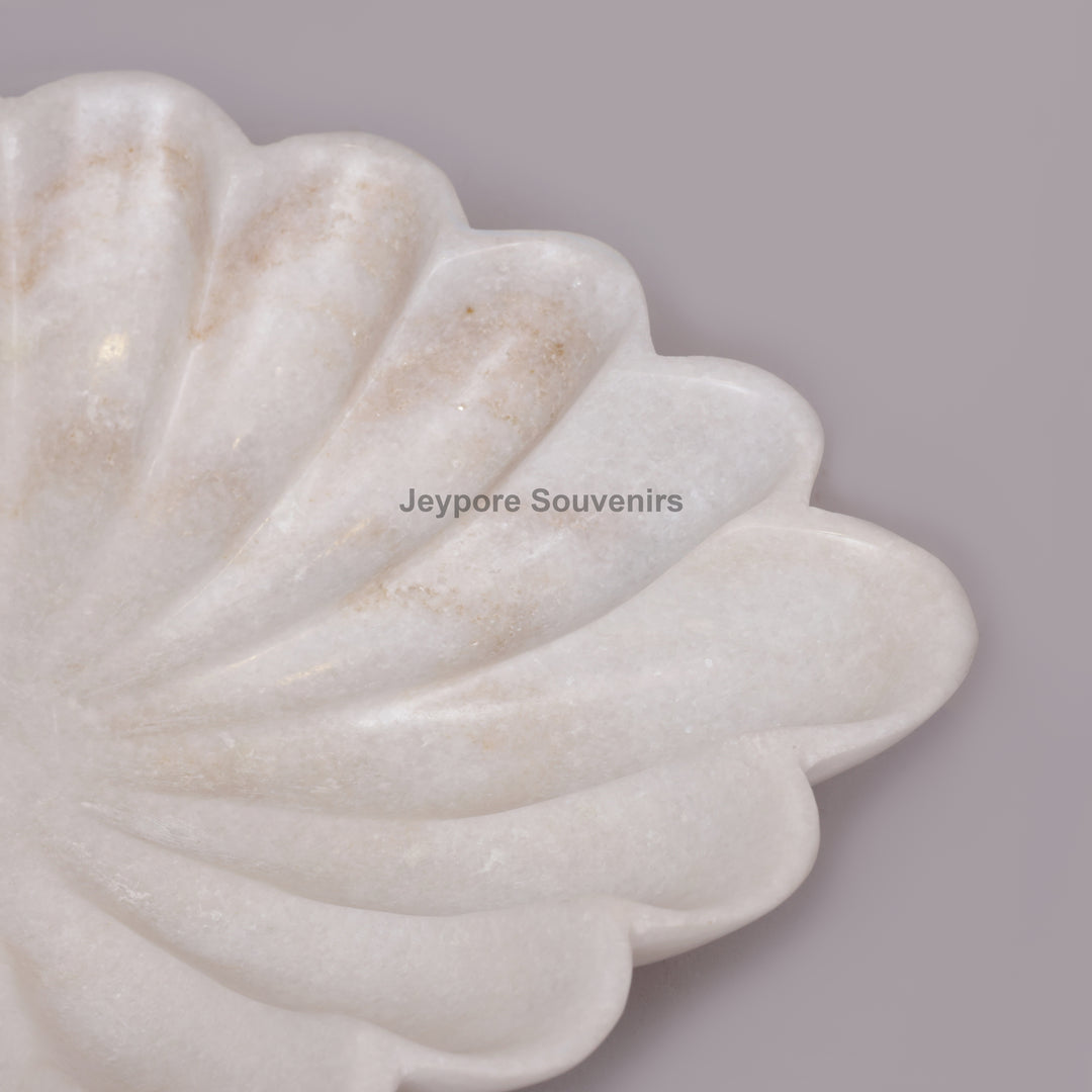 Handcrafted White Marble Flower-Shaped Decorative Bowl