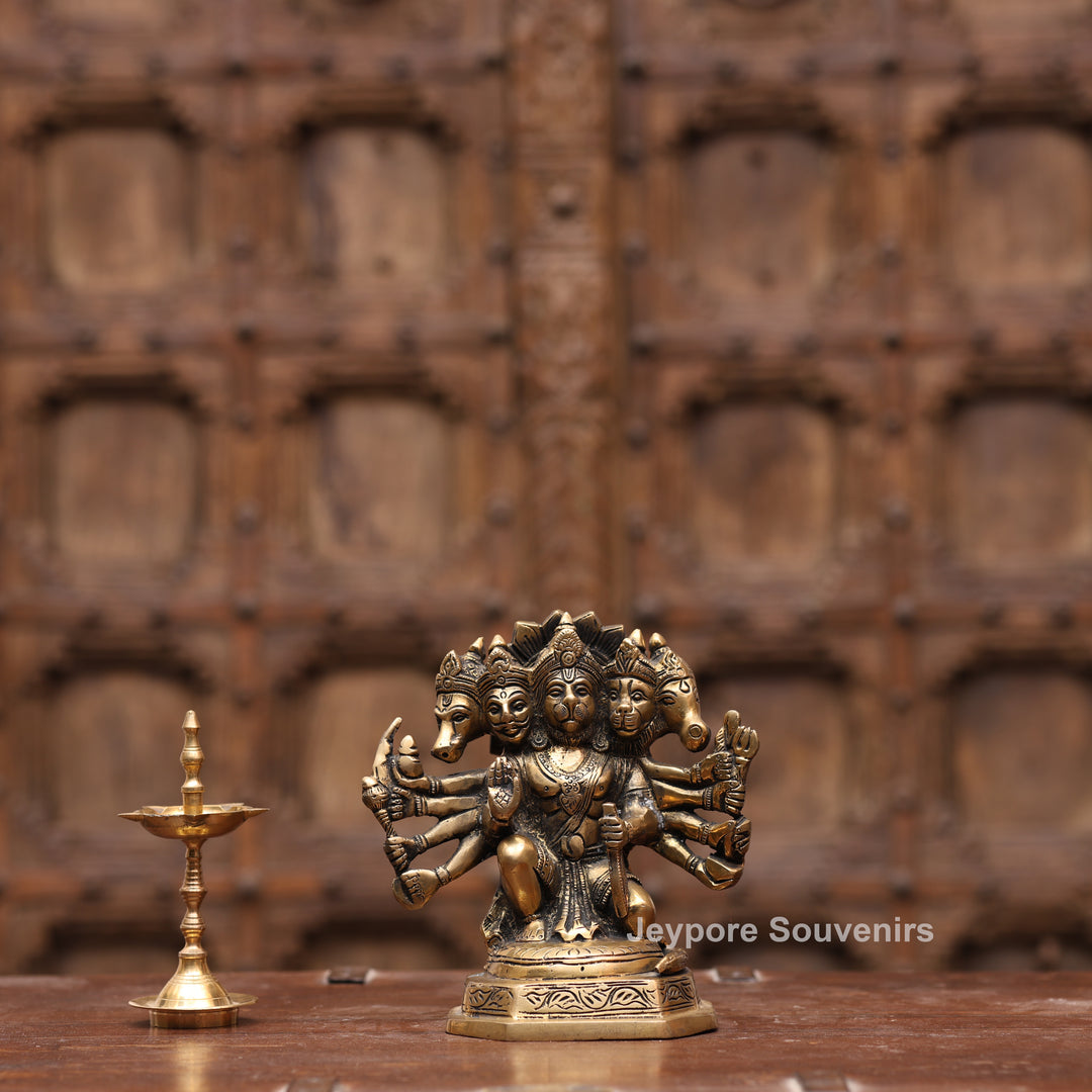 7" Handcrafted Brass Panchmukhi Hanuman Statue with Antique Finish