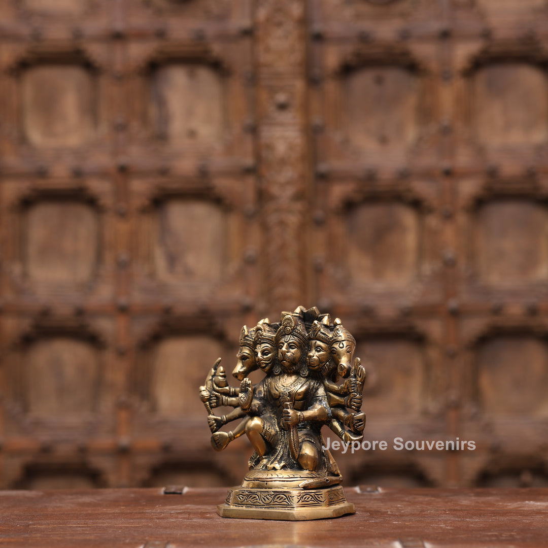 7" Handcrafted Brass Panchmukhi Hanuman Statue with Antique Finish