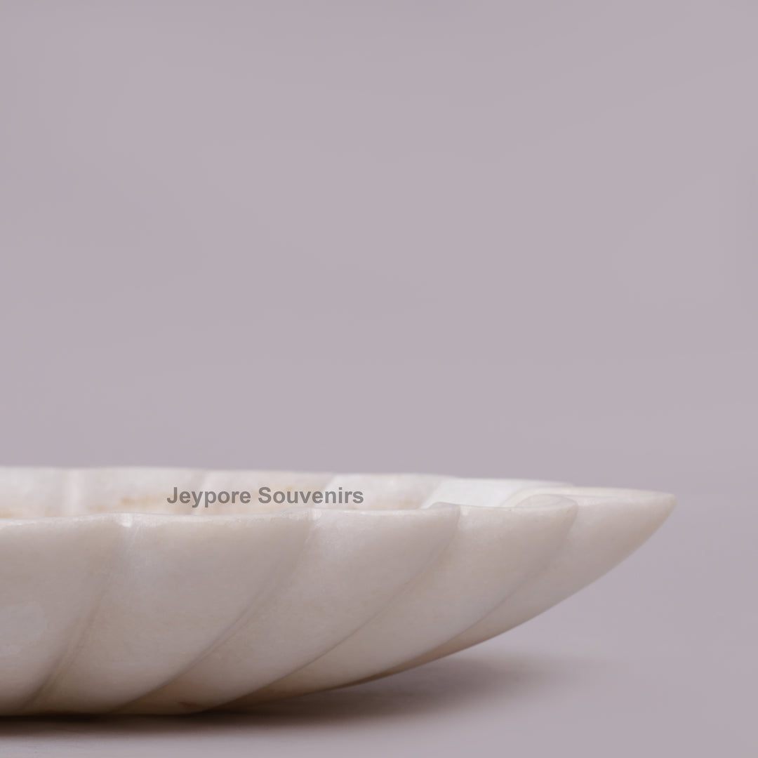 Handcrafted White Marble Flower-Shaped Decorative Bowl