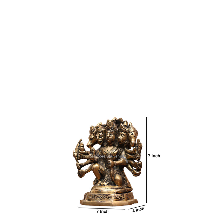 7" Handcrafted Brass Panchmukhi Hanuman Statue with Antique Finish