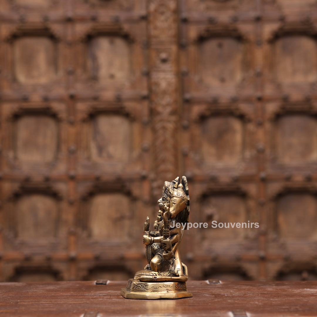 7" Handcrafted Brass Panchmukhi Hanuman Statue with Antique Finish
