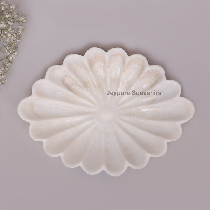 Handcrafted White Marble Flower-Shaped Decorative Bowl