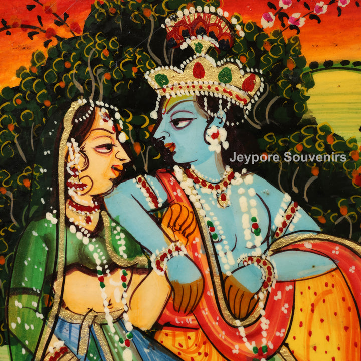Hand-Painted Pichwai Radha Krishna Wooden Jharokha Wall Mirror