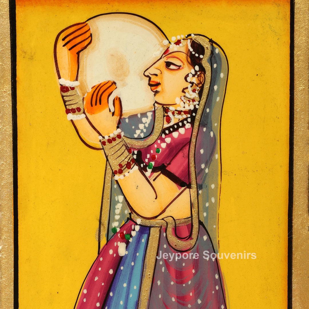 Hand-Painted Pichwai Radha Krishna Wooden Jharokha Wall Mirror