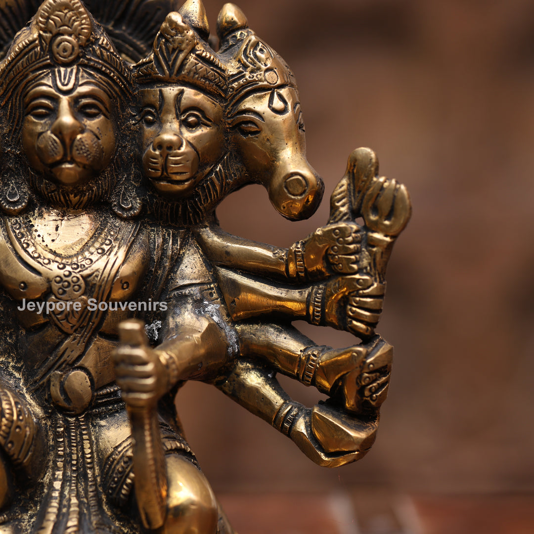 7" Handcrafted Brass Panchmukhi Hanuman Statue with Antique Finish
