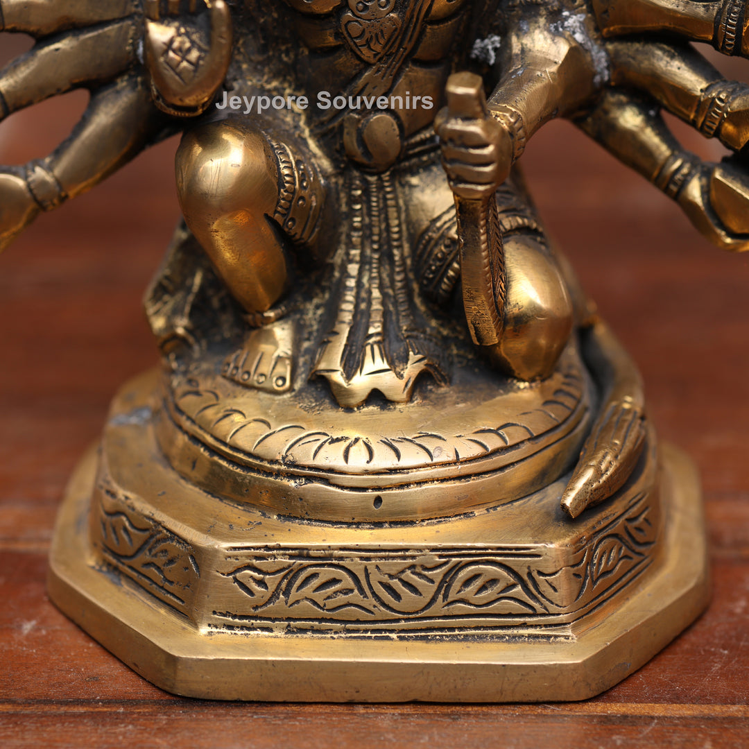 7" Handcrafted Brass Panchmukhi Hanuman Statue with Antique Finish