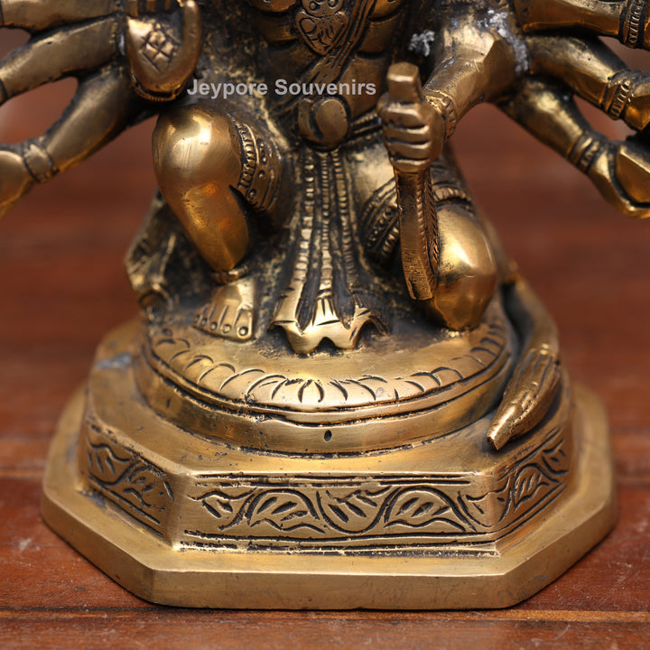 7" Handcrafted Brass Panchmukhi Hanuman Statue with Antique Finish
