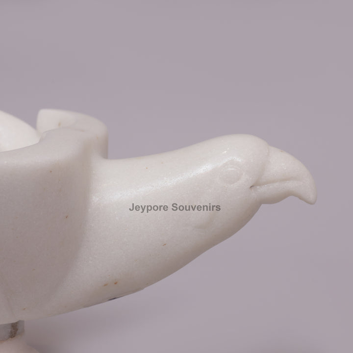 Handcrafted White Marble Leaf-Shaped Decorative Bowl with Bird Accent