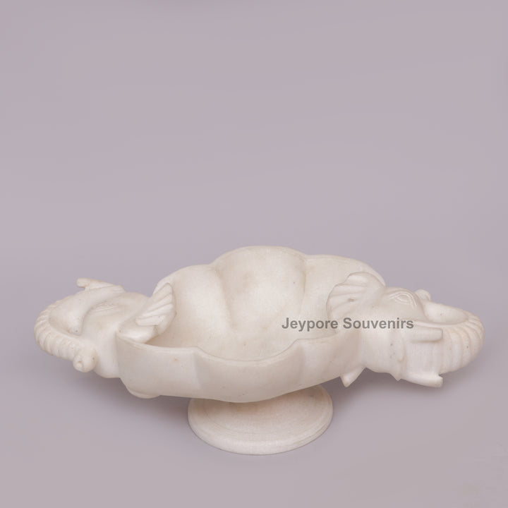 Handcrafted White Marble Elephant-Shaped Urli Bowl