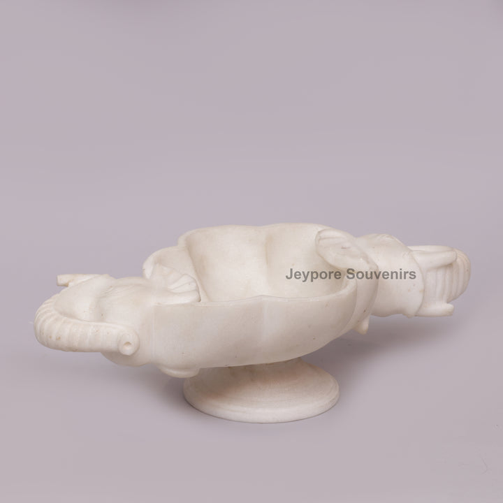 Handcrafted White Marble Elephant-Shaped Urli Bowl