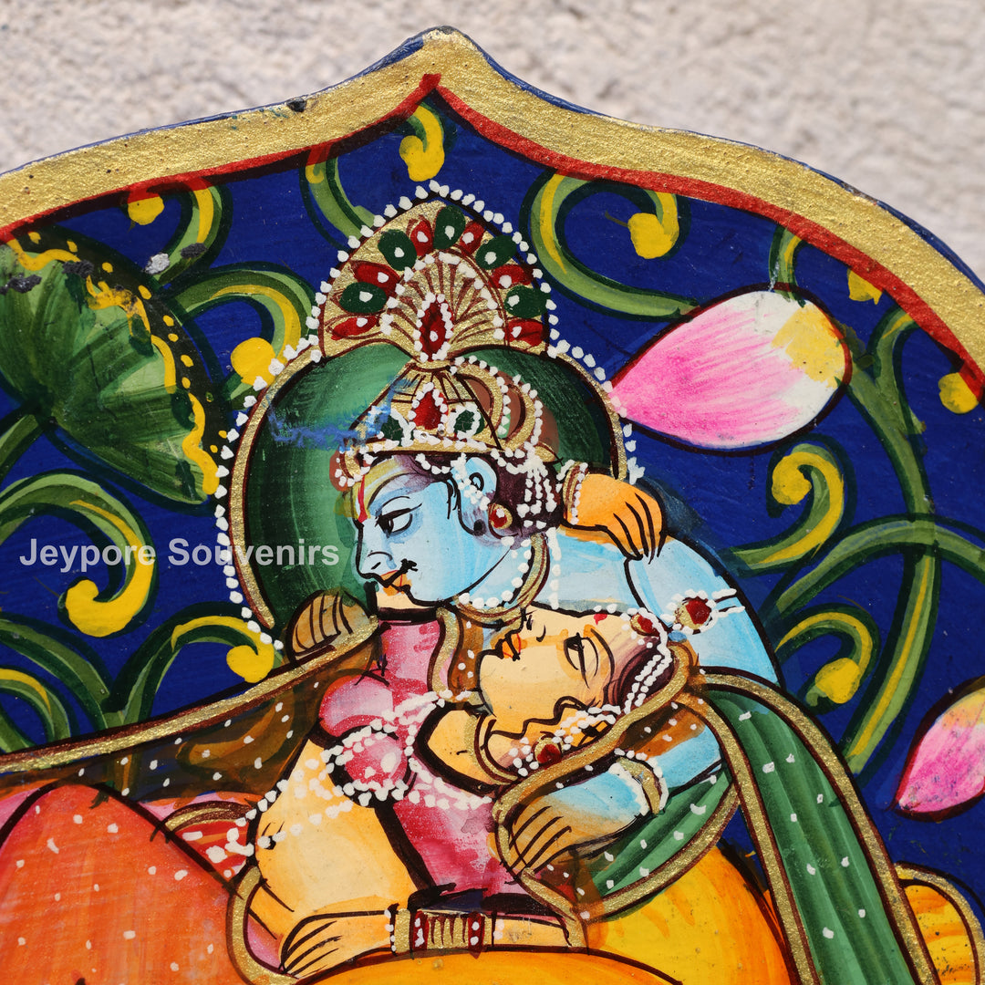 Hand-Painted Blue Pichwai Radha Krishna Wooden Jharokha Wall Mirror
