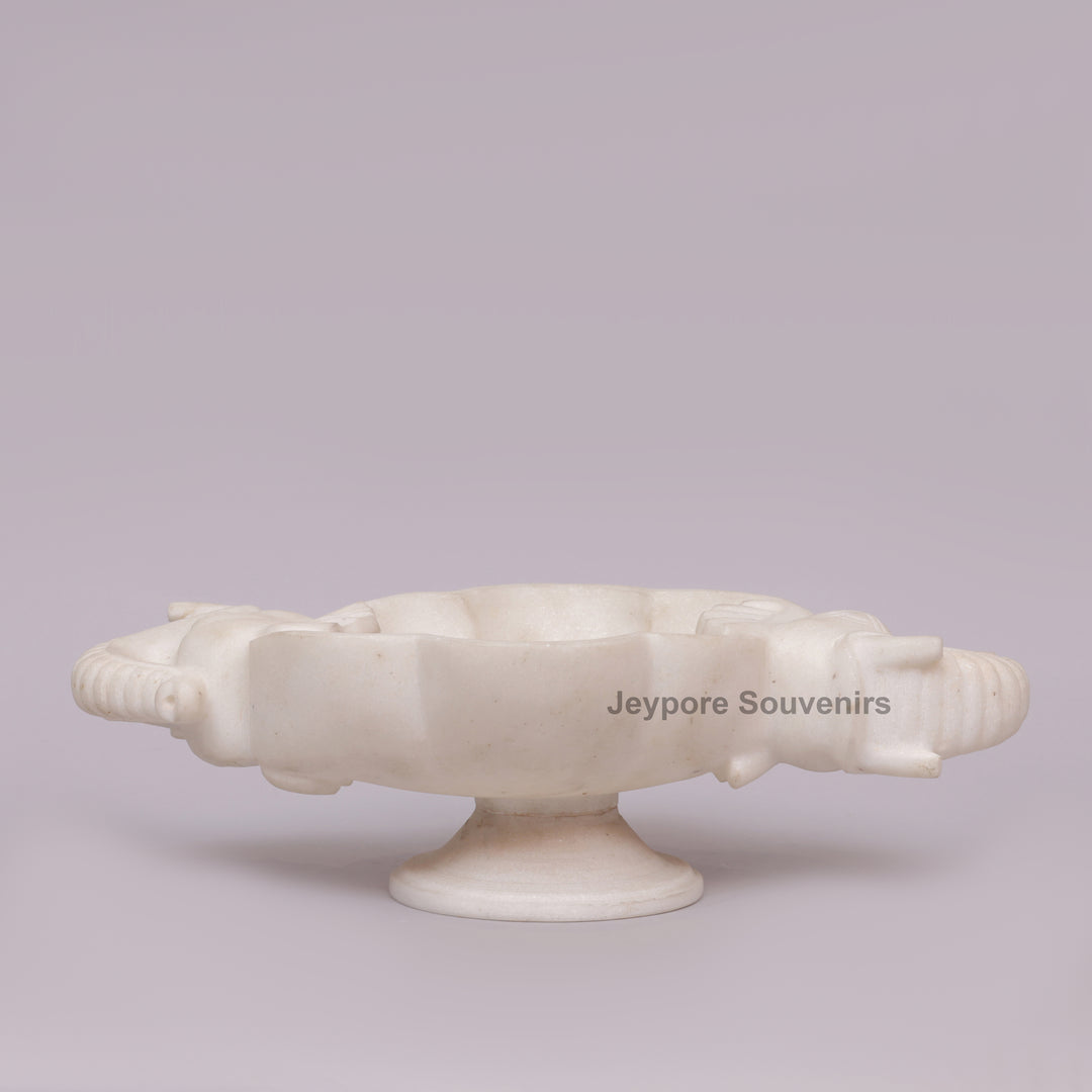 Handcrafted White Marble Elephant-Shaped Urli Bowl