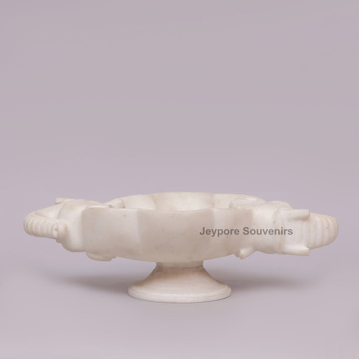 Handcrafted White Marble Elephant-Shaped Urli Bowl