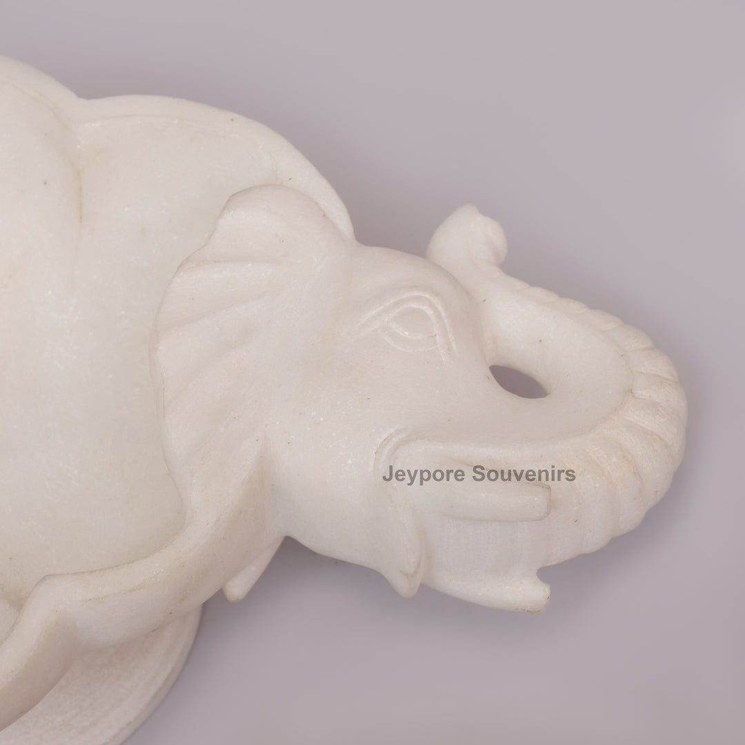Handcrafted White Marble Elephant-Shaped Urli Bowl