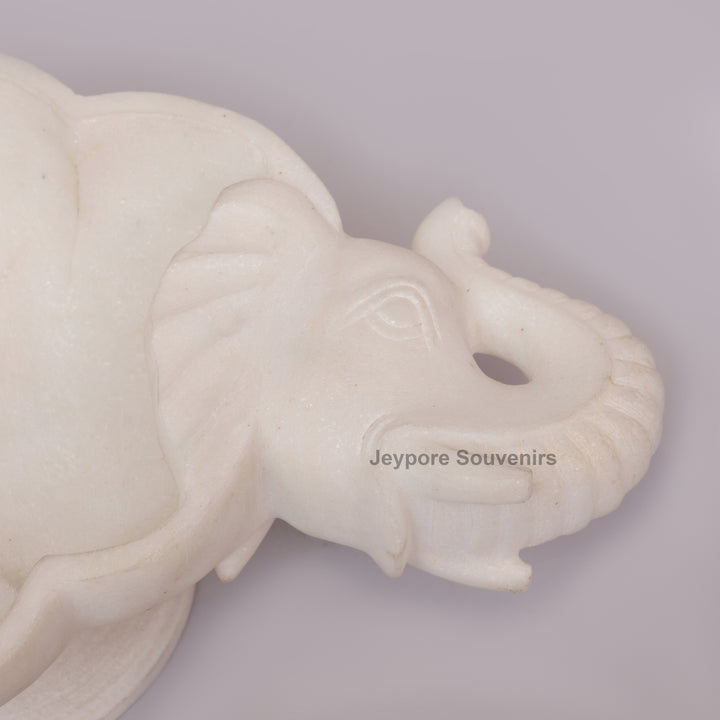 Handcrafted White Marble Elephant-Shaped Urli Bowl