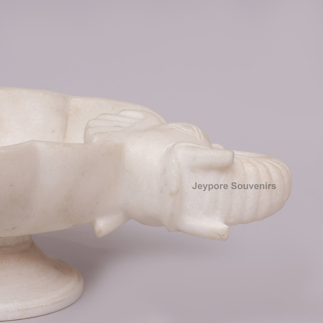 Handcrafted White Marble Elephant-Shaped Urli Bowl