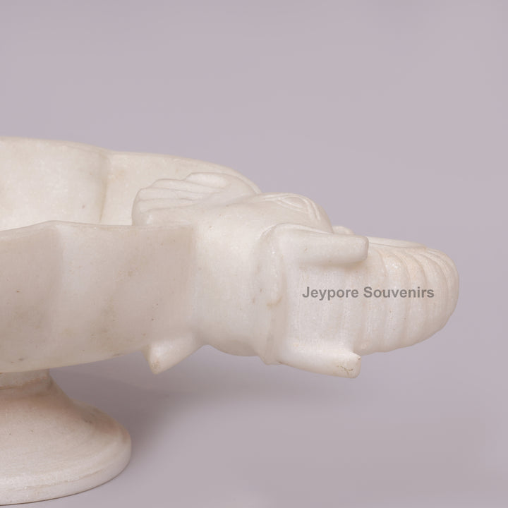 Handcrafted White Marble Elephant-Shaped Urli Bowl