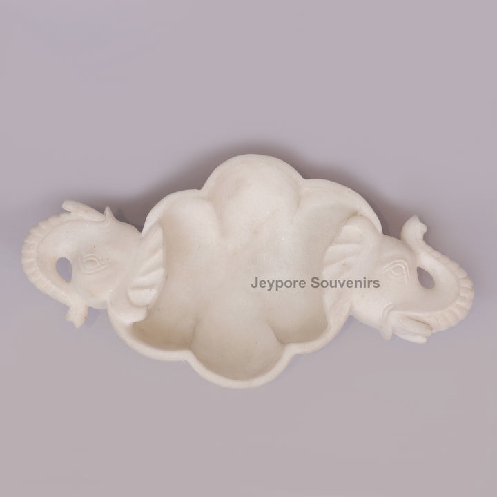 Handcrafted White Marble Elephant-Shaped Urli Bowl