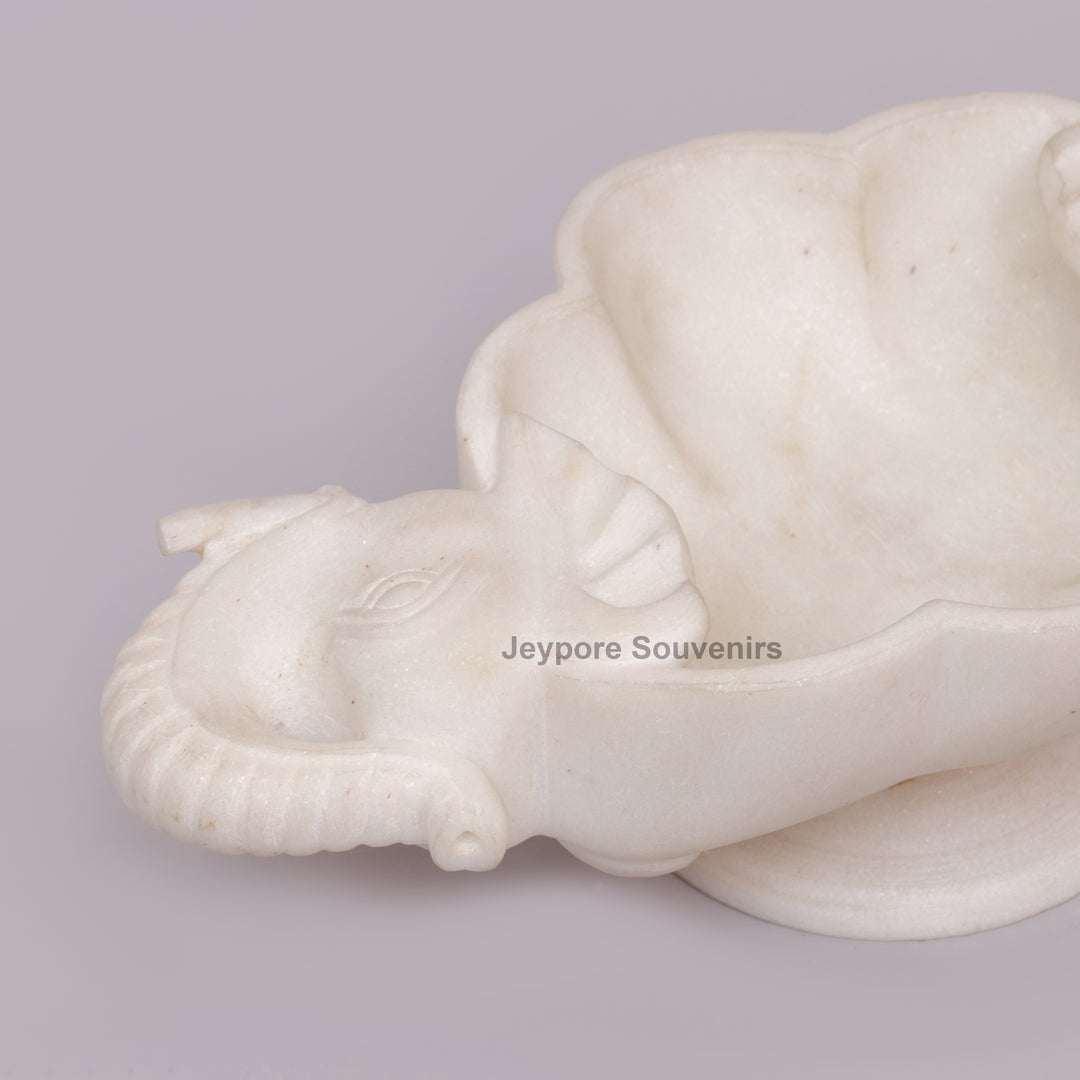 Handcrafted White Marble Elephant-Shaped Urli Bowl