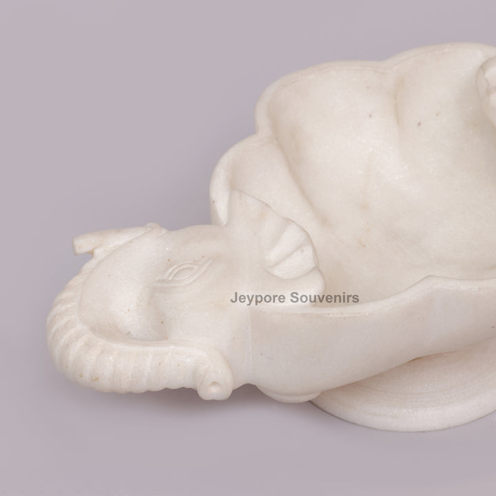 Handcrafted White Marble Elephant-Shaped Urli Bowl