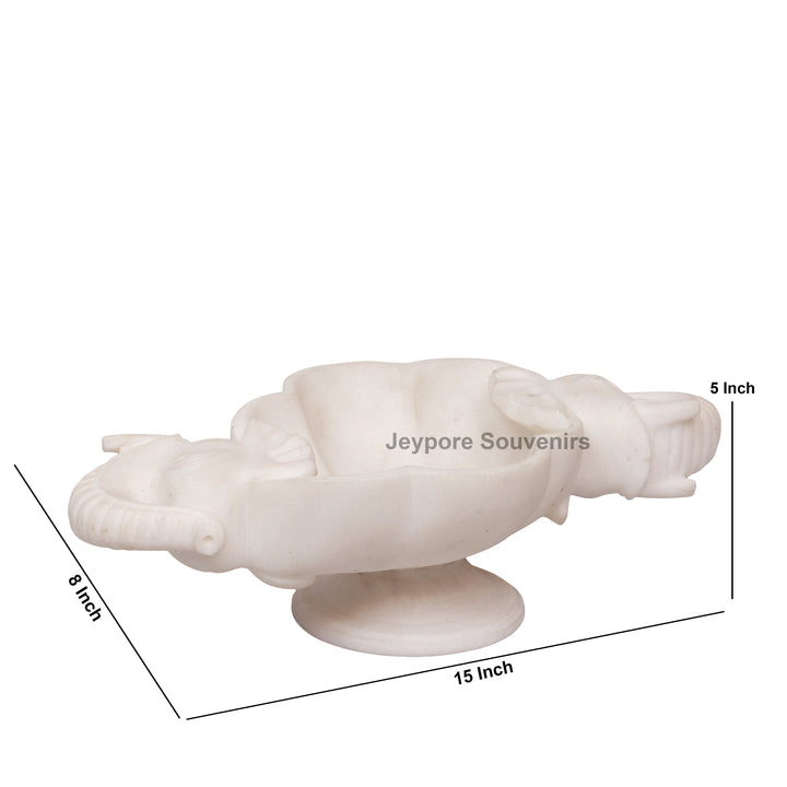 Handcrafted White Marble Elephant-Shaped Urli Bowl