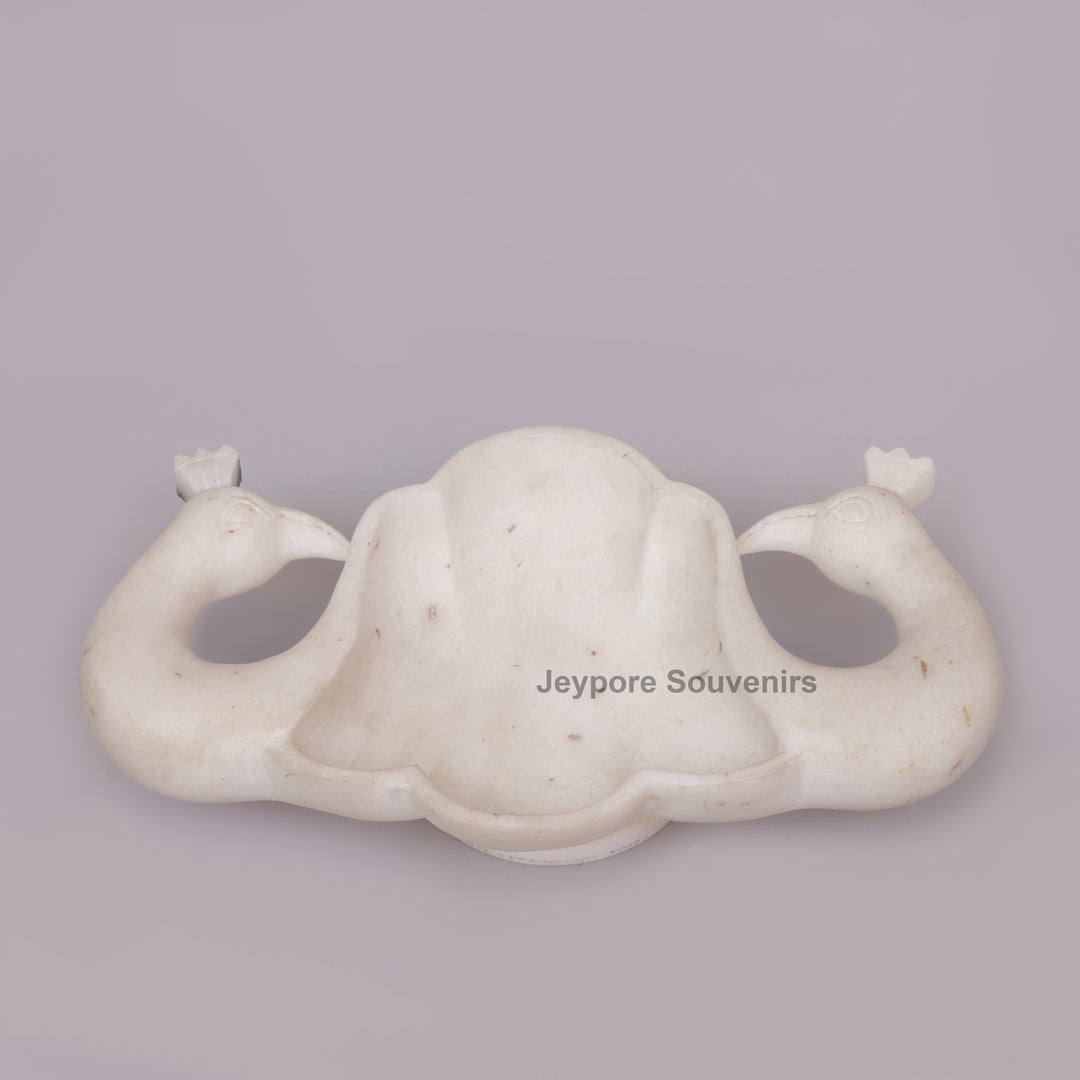 Handcrafted White Marble Twin Peacock Urli Bowl