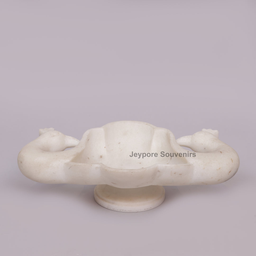 Handcrafted White Marble Twin Peacock Urli Bowl