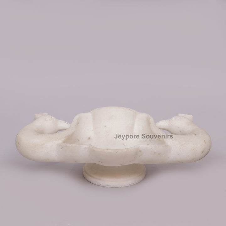 Handcrafted White Marble Twin Peacock Urli Bowl