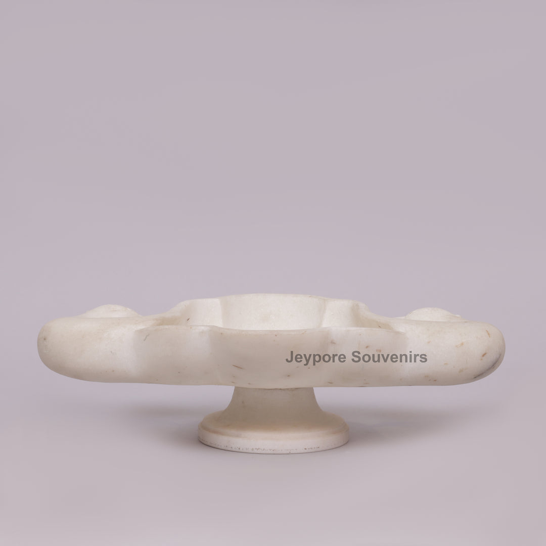 Handcrafted White Marble Twin Peacock Urli Bowl