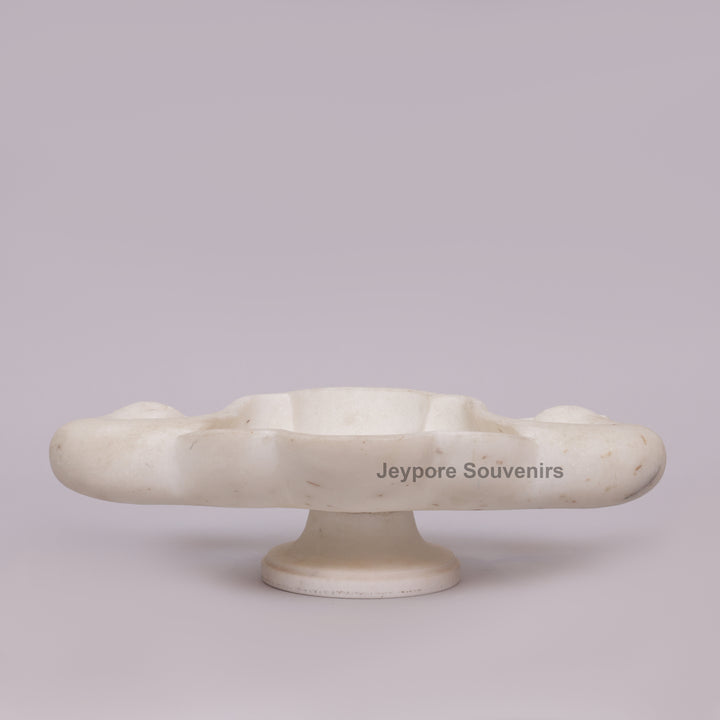 Handcrafted White Marble Twin Peacock Urli Bowl