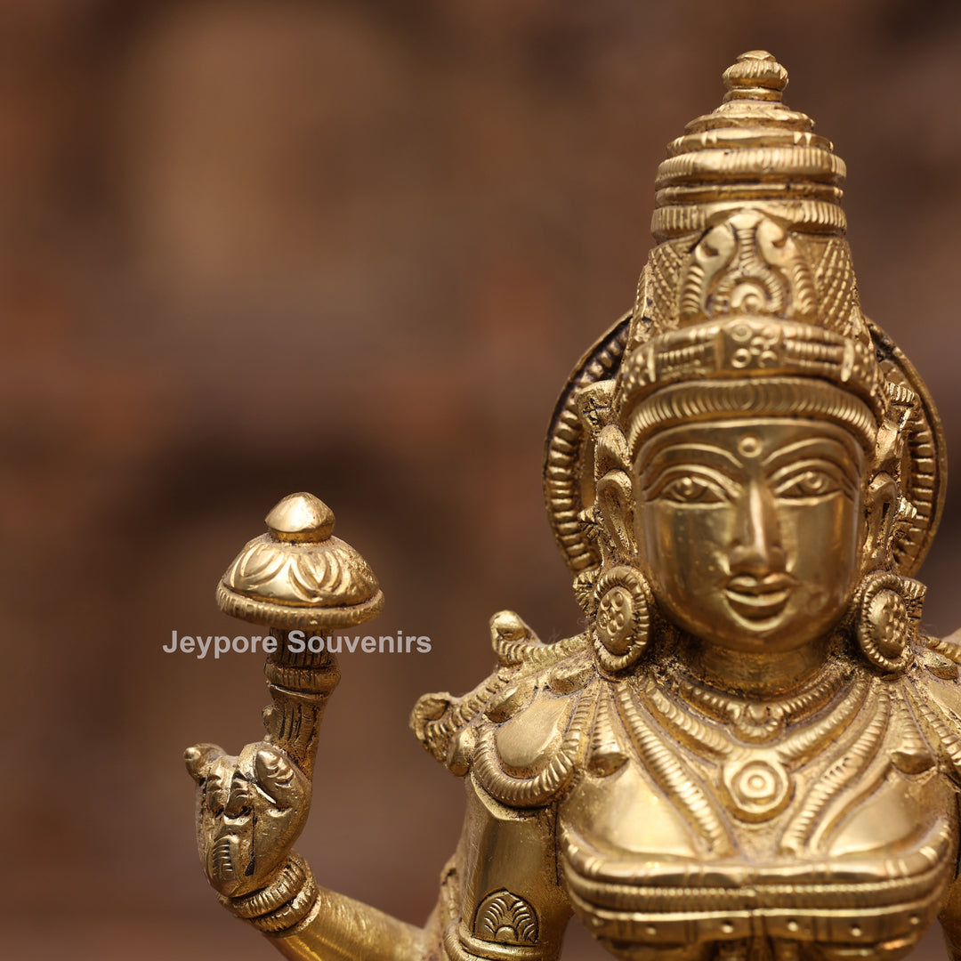 8" Handcrafted Brass Goddess Lakshmi Statue