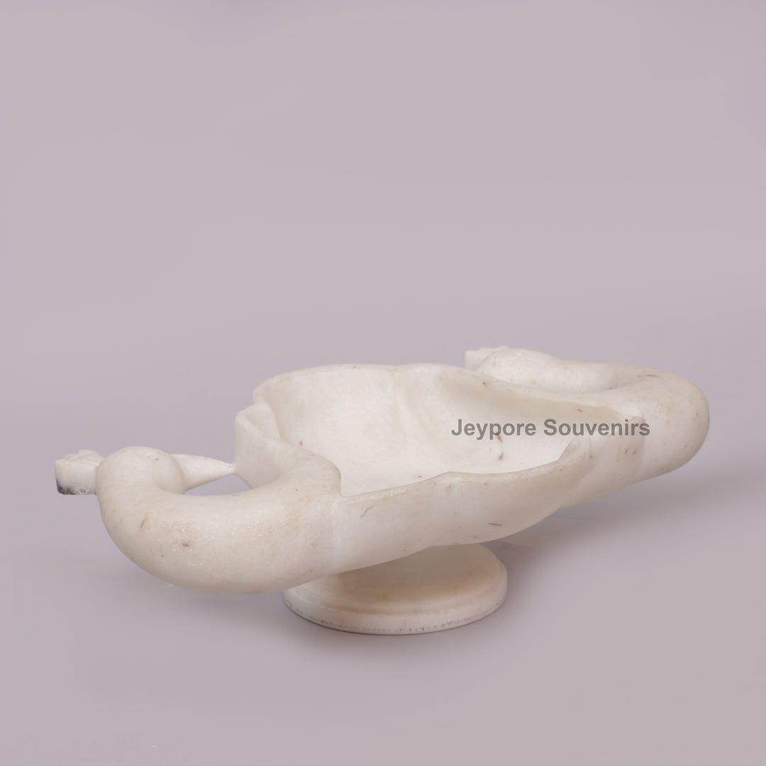 Handcrafted White Marble Twin Peacock Urli Bowl