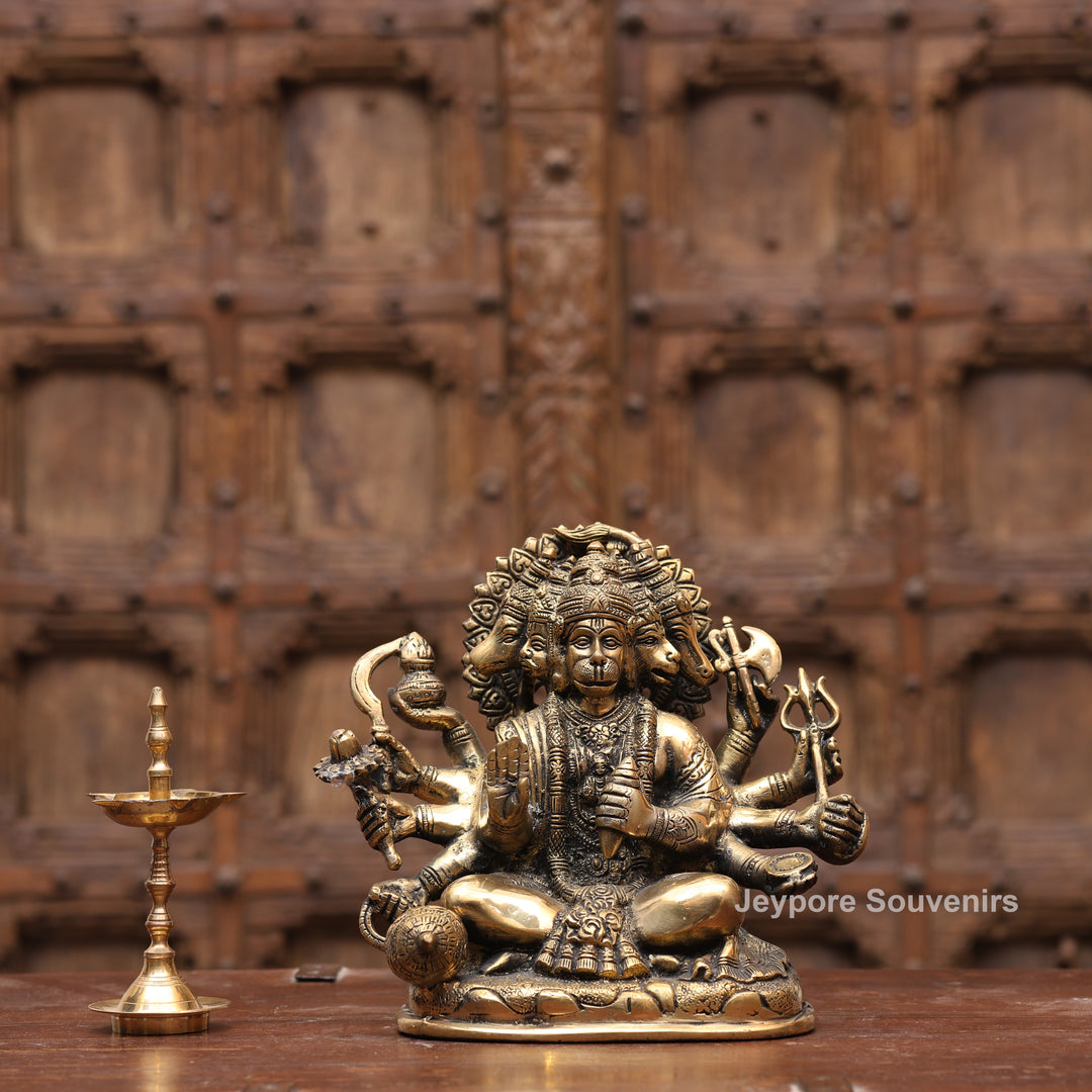 8" Handcrafted Brass 5 Face Hanuman Idol with Antique Finish