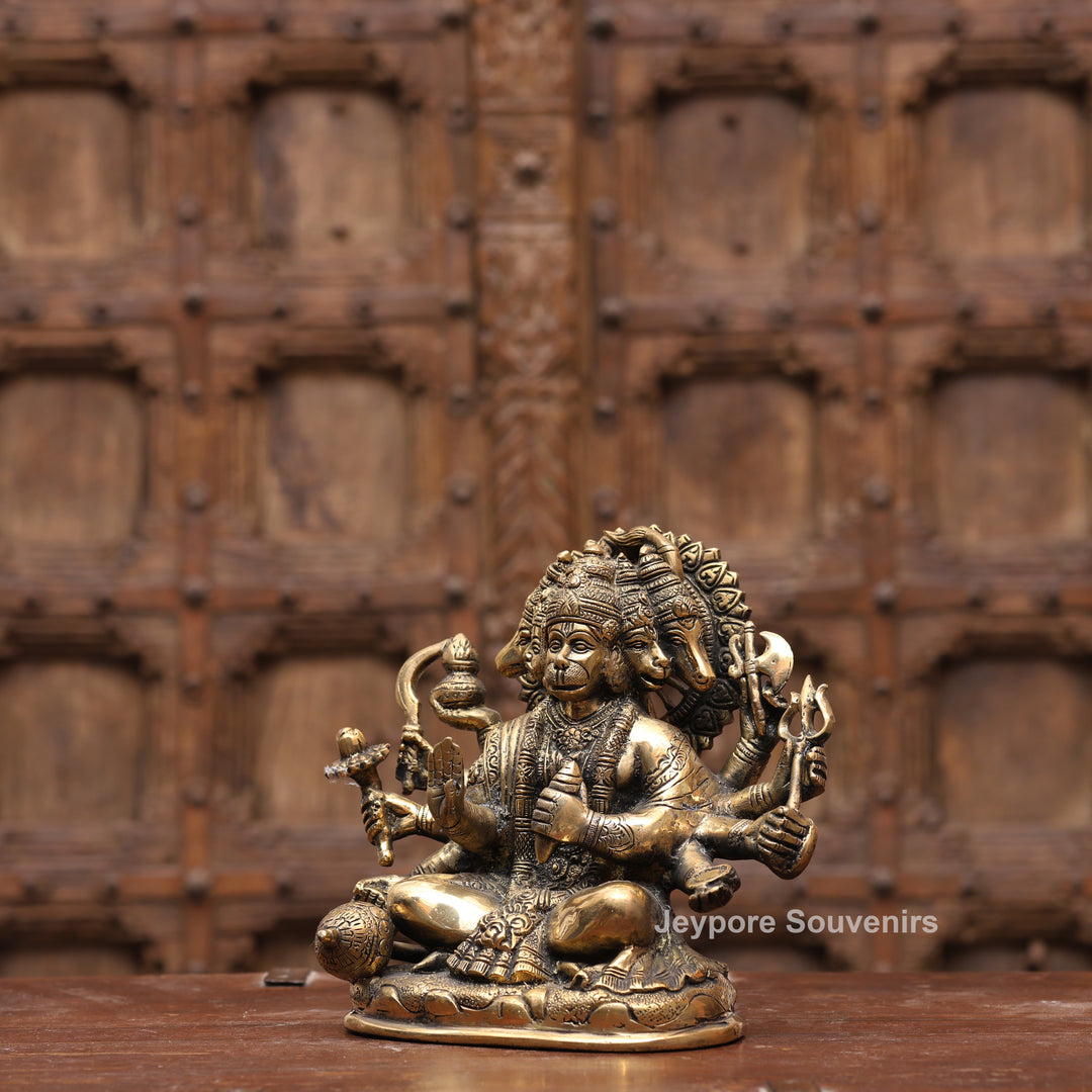 8" Handcrafted Brass 5 Face Hanuman Idol with Antique Finish