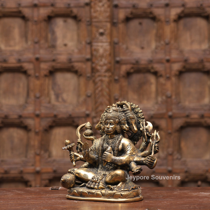 8" Handcrafted Brass 5 Face Hanuman Idol with Antique Finish