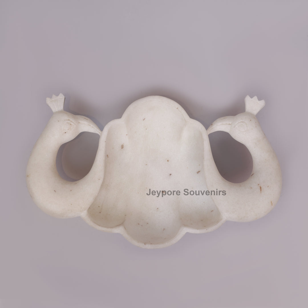 Handcrafted White Marble Twin Peacock Urli Bowl