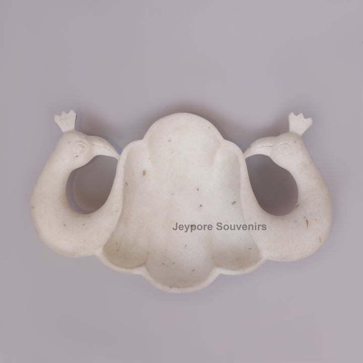 Handcrafted White Marble Twin Peacock Urli Bowl