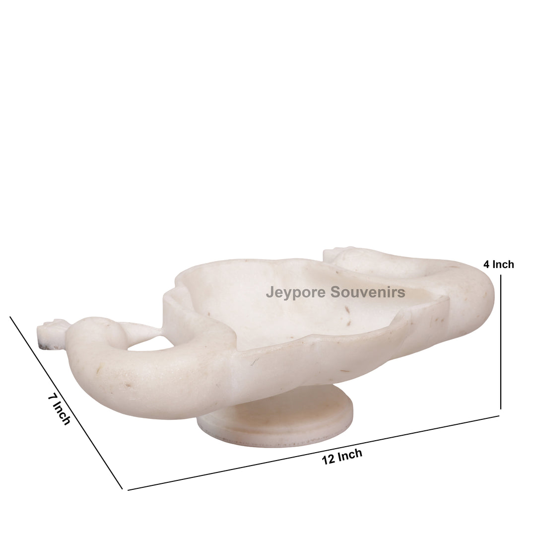Handcrafted White Marble Twin Peacock Urli Bowl