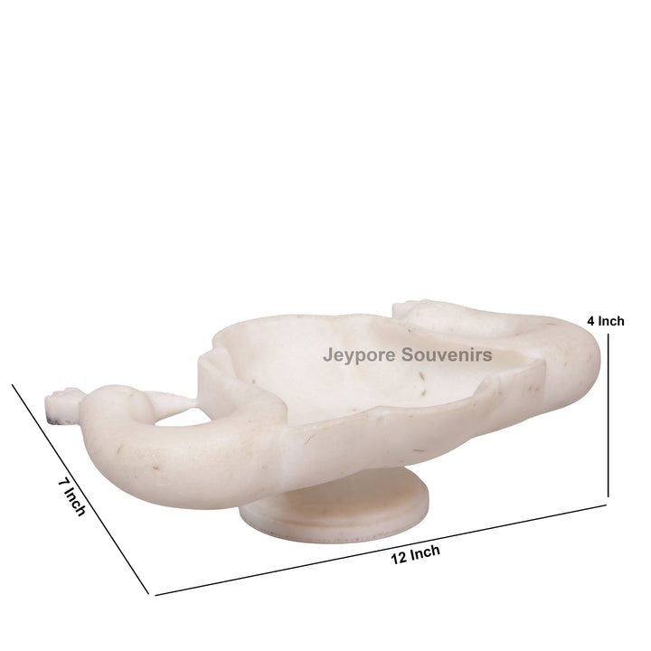 Handcrafted White Marble Twin Peacock Urli Bowl