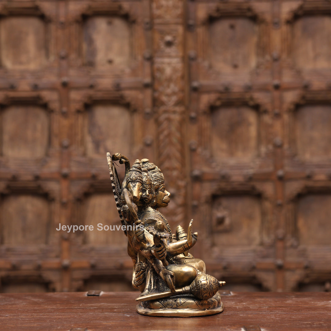 8" Handcrafted Brass 5 Face Hanuman Idol with Antique Finish