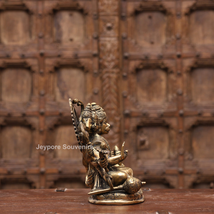 8" Handcrafted Brass 5 Face Hanuman Idol with Antique Finish