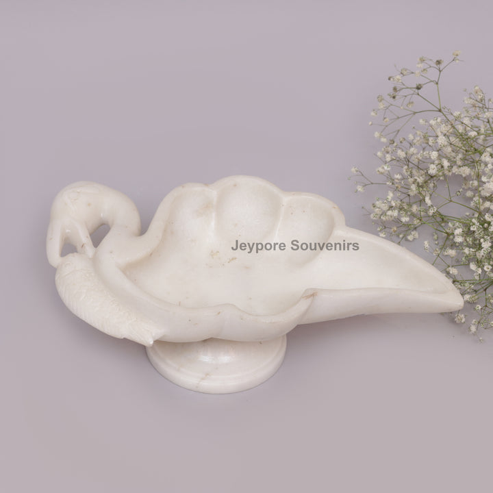 Handcrafted White Marble Swan Leaf Urli Bowl