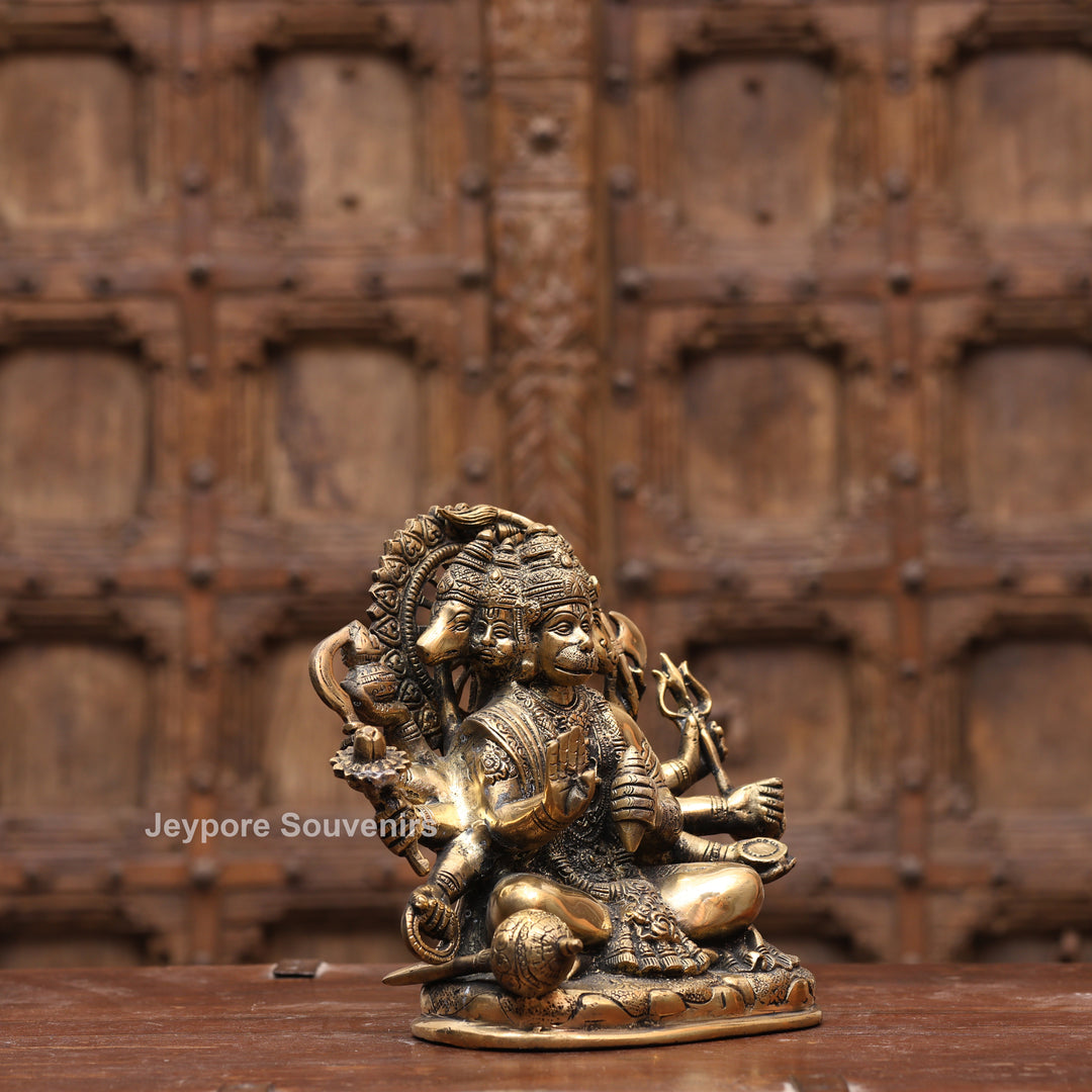 8" Handcrafted Brass 5 Face Hanuman Idol with Antique Finish