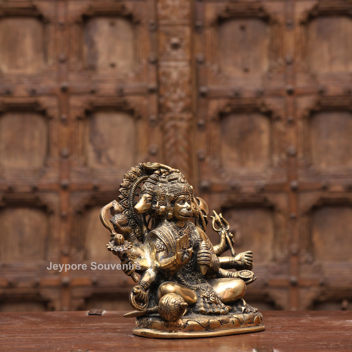 8" Handcrafted Brass 5 Face Hanuman Idol with Antique Finish