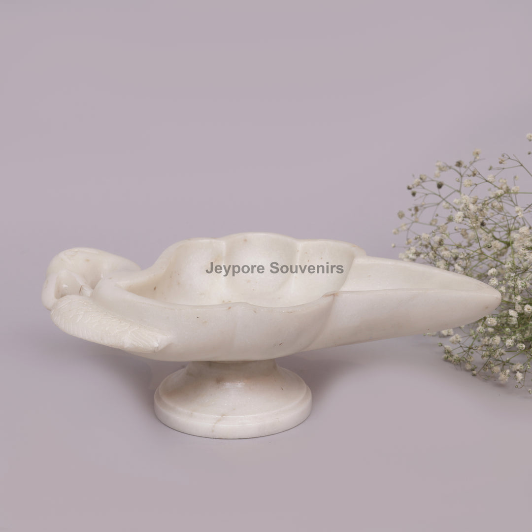 Handcrafted White Marble Swan Leaf Urli Bowl