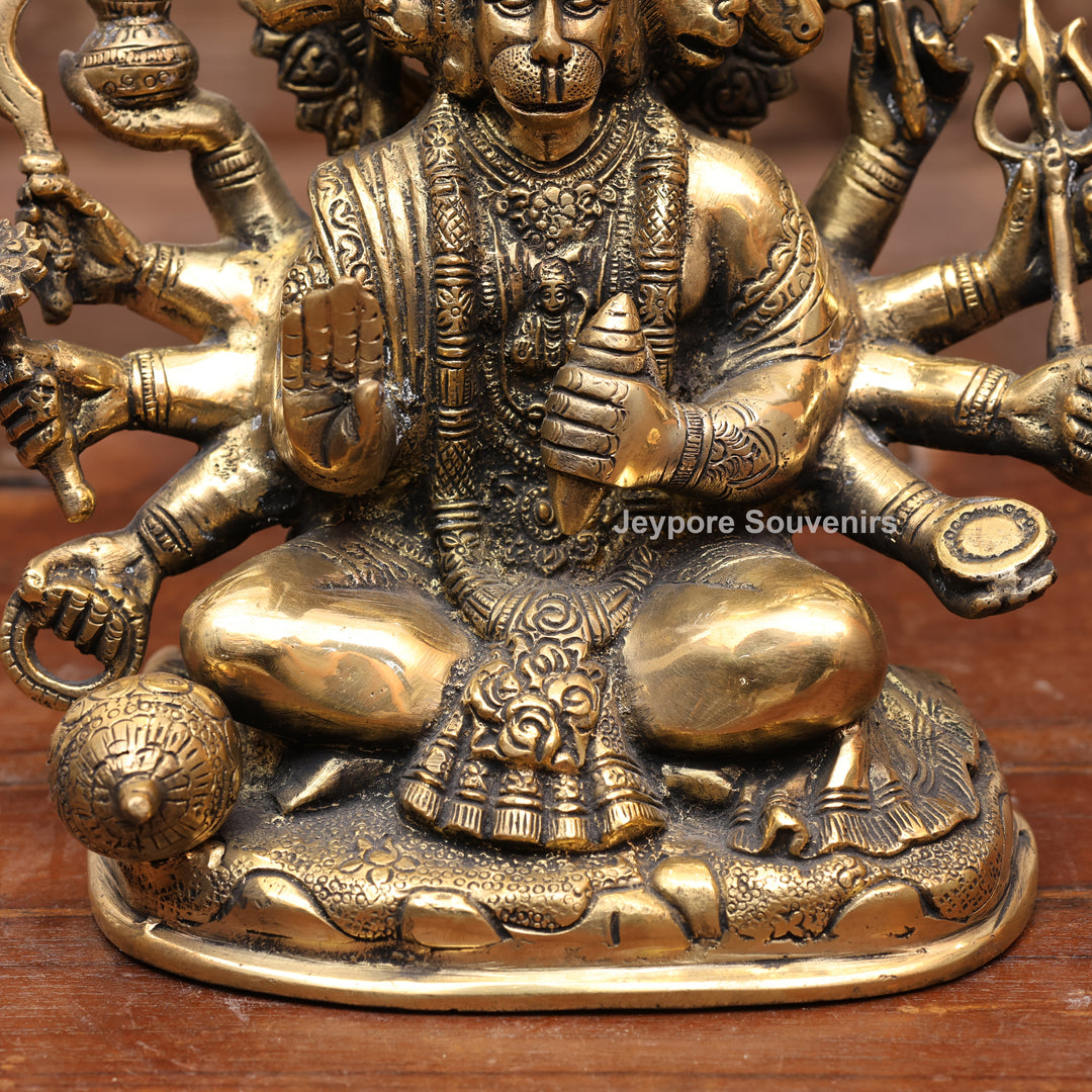8" Handcrafted Brass 5 Face Hanuman Idol with Antique Finish