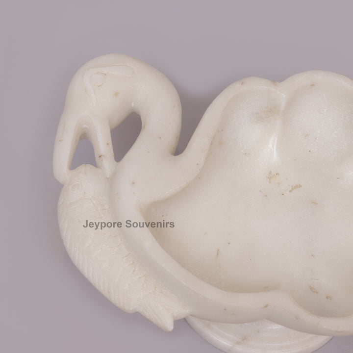 Handcrafted White Marble Swan Leaf Urli Bowl