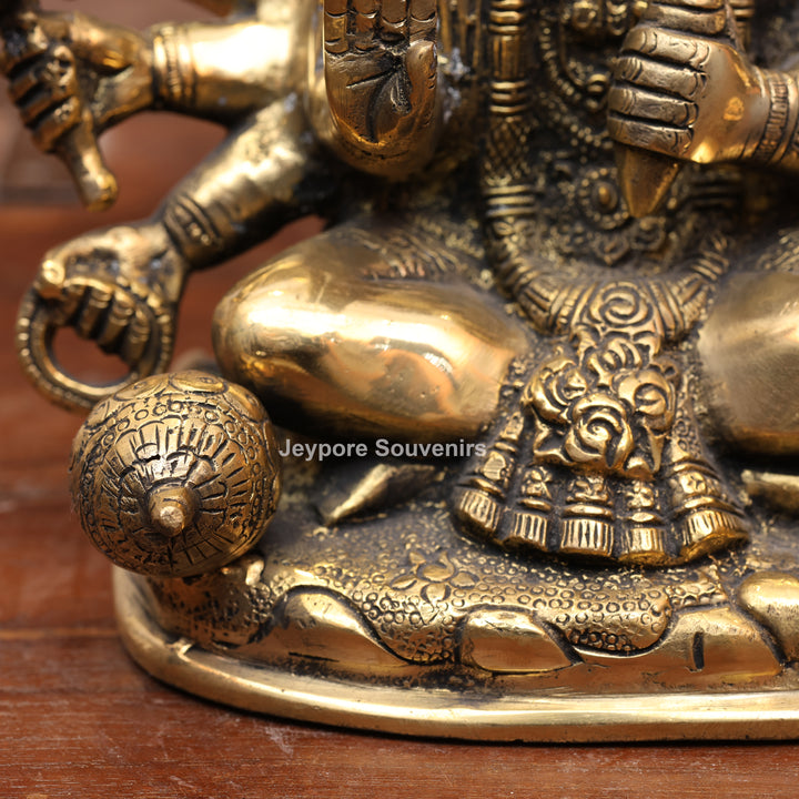 8" Handcrafted Brass 5 Face Hanuman Idol with Antique Finish