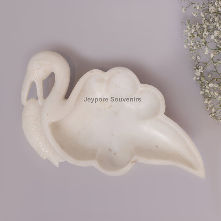 Handcrafted White Marble Swan Leaf Urli Bowl